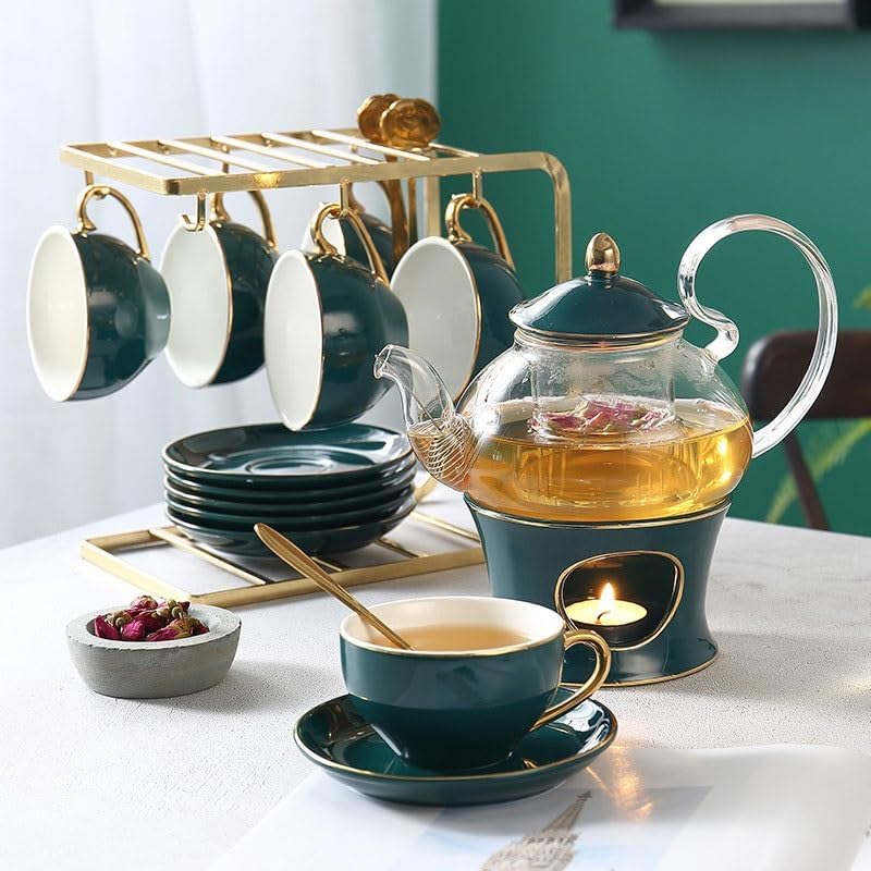 Green Ceramic Heated Fruit Tea Cups Family Gathering Afternoon Coffee Cup Set