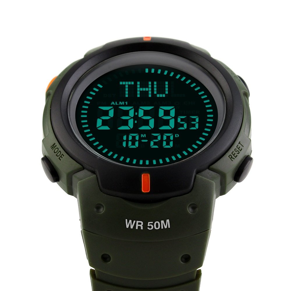 Multifuncional Deportivo Digitales LED Electrónica Brújula Relojes de Pulsera de Hombre 50M Impermeable Alarma Doble Tiempo Outdoor Militar Tácticas Plástico Reloj