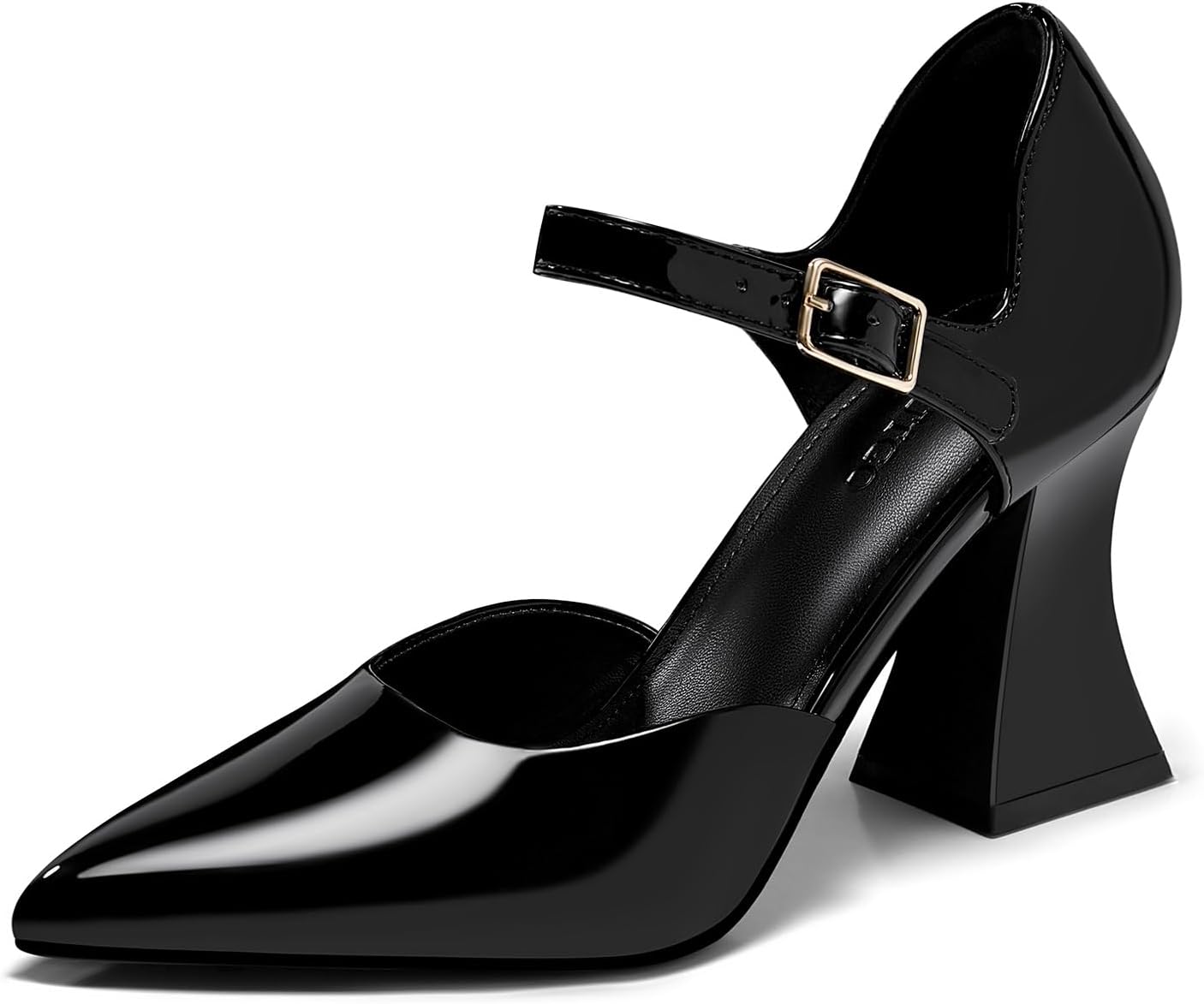 Coutgo Womens Chunky High Heels Closed Pointed Toe Ankle Strap Pumps Cute Dress Dance Shoes