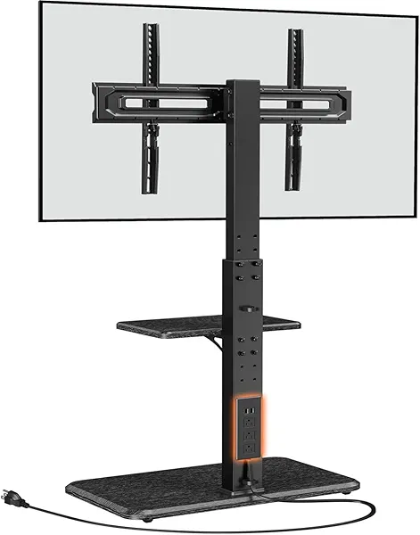 Perlegear Floor TV Stand with Power Outlet, Universal TV Stand for 32-75 inch TVs up to 110 lbs, Height Adjustable Standing TV Mount, Tall TV Mount with Wood Base, Max VESA 600x400mm, PGFS06
