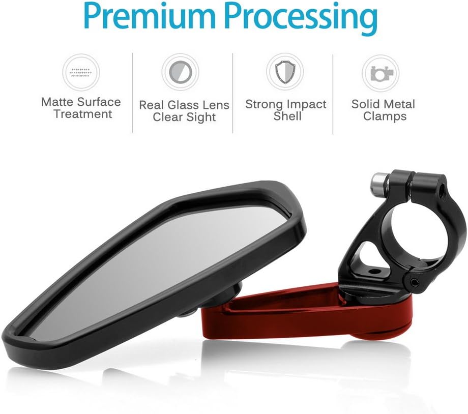 MZS Bar End Mirrors 7/8 Universal Motorcycle Rear View Mirror Standard Hollow Side Red Compatible with Street Sport Naked Road Bike Cruisers Touring Scooter