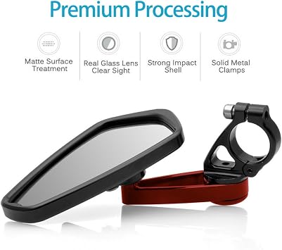 MZS Motorcycle Bar End Mirrors, Red 7/8 Universal Rear View Mirror Standard Hollow Side Compatible with Street Sport Naked Road Bike Cruisers Touring Scooter