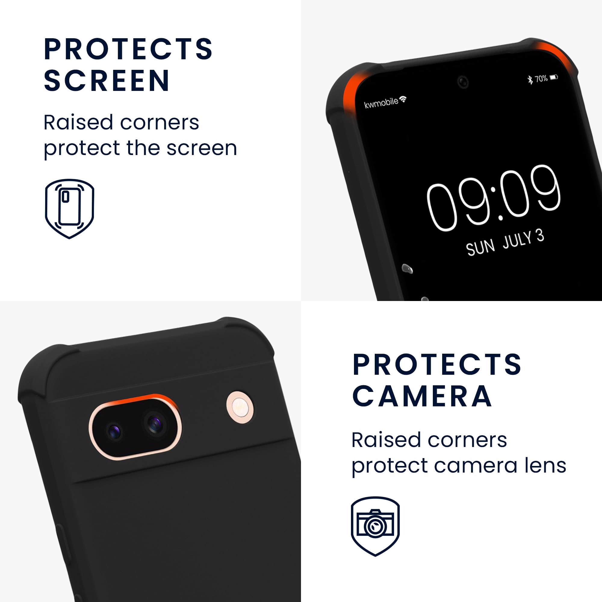 kwmobile Crossbody Case Compatible with Google Pixel 8a Case - TPU Silicone Cover with Strap - Black - Image 3