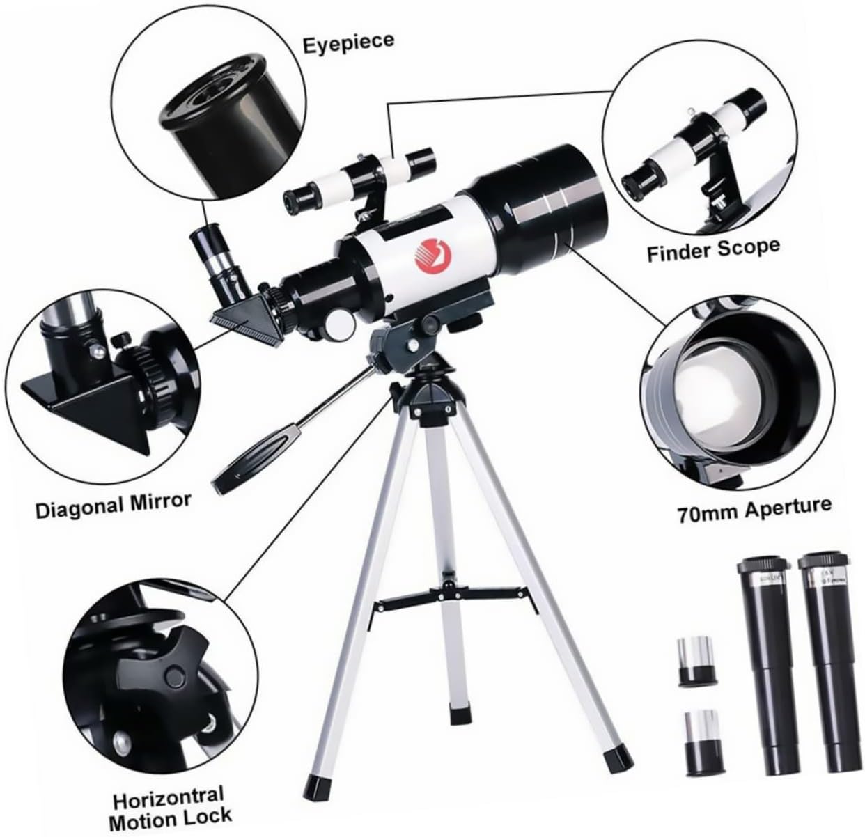 1Set Astronomical Telescope with Tripod Phone Clip for Students Stargazing Lightweight Refractor with High Light Transmission for Outdoor Use