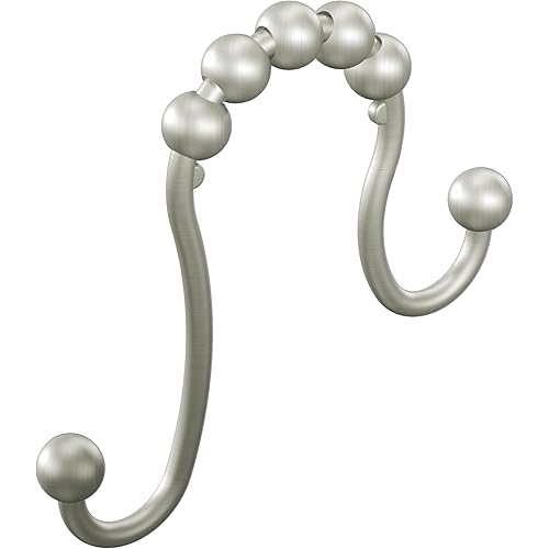 Moen Brushed Nickel Shower Curtain Rings with Double Hooks for Bathroom Shower Rod, (Pack of 12), SR2201BN