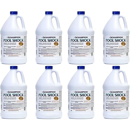 Champion Pool Shock Ready to Use Liquid Chlorine Commercial Grade 12.5% Concentrated Strength - 8 Gallon