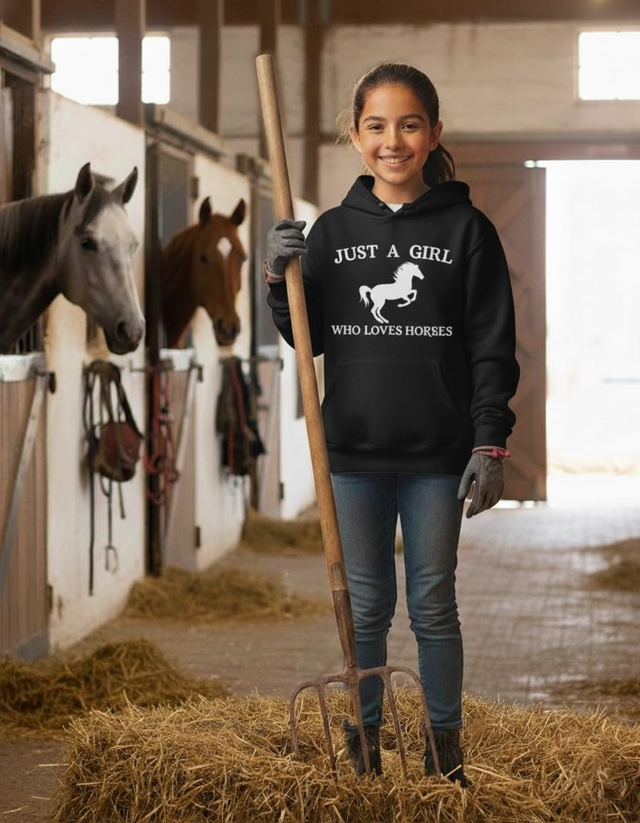 Tstars Just a Girl Who Loves Horses Hoodie for Girls Youth Equestrian Hoodies Gift Horseback Riding and Fans