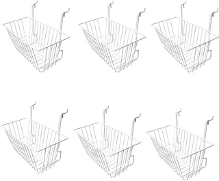 MH GLOBAL Set of 6 Pieces 12inx6inx6in White Metal Wire Slatwall Gridwall Pegboard Narrow Deep Basket Display Rack