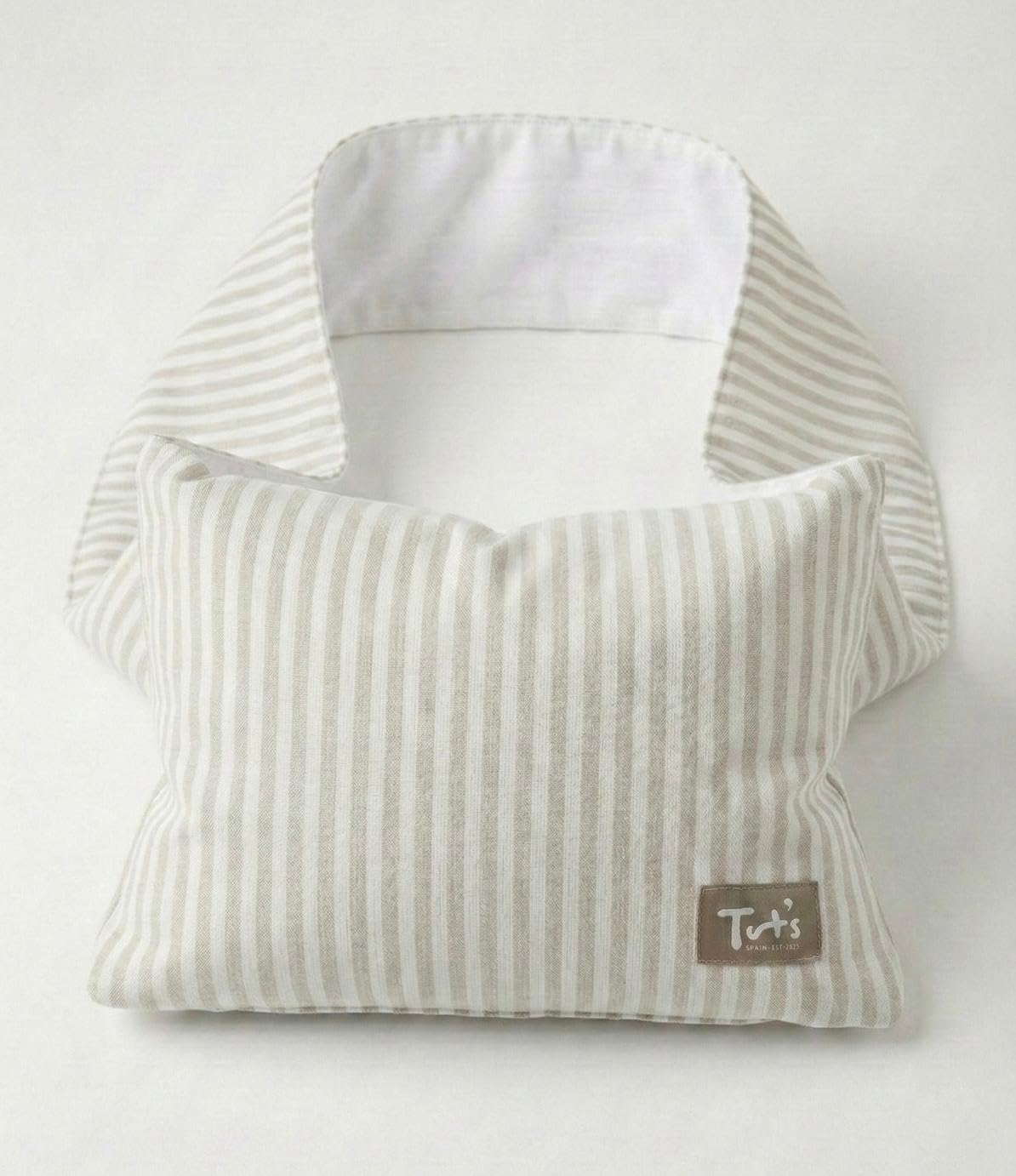 Tut's Almohada de Viaje, Almohada Bandolera Firme, Transpirable y Lavable, Cojín Cervical y Lumbar, Apoyo de Brazos, Adaptable y Regulable – Negro, Beige y Celeste – Fabricado en España (Beige)