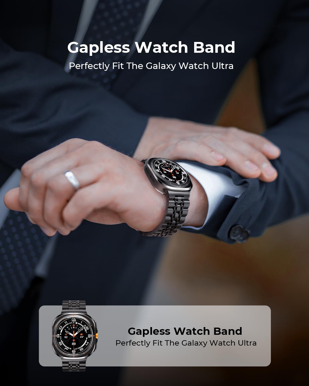 SUNDAREE Compatibile con Cinturino Samsung Galaxy Watch Ultra 47MM,No Gap Uomo Donna Lucente Metallo Acciaio Orologio Cinturini Ricambio Smartwatch Band per Galaxy Watch Ultra SM-L705,Nero