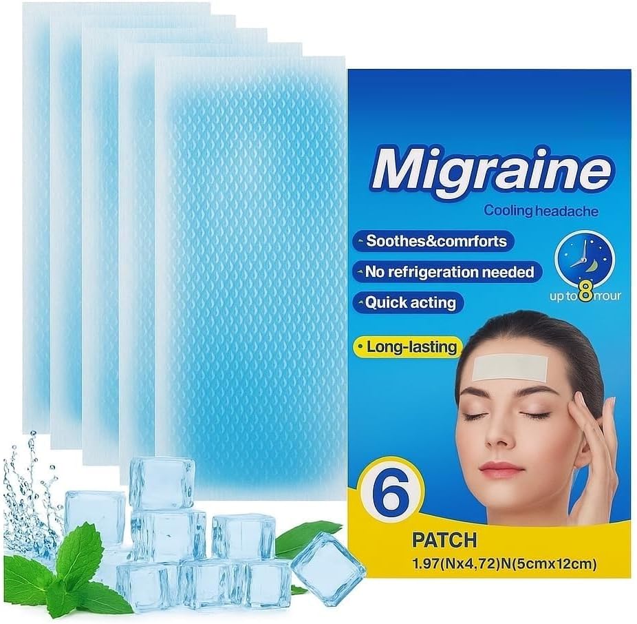 Migraine Cooling Patch for Headache Relief – Instant Cold Gel Forehead Strips, Long-Lasting Up to 8 Hours, No Refrigeration Required, Soothing Compress for Fever, Stress & Tension (6 Patches Pack)
