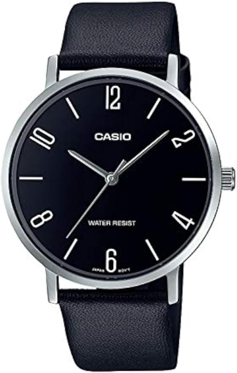 MTP-VT01L-1B2 Men's Minimalistic Black Dial Black Leather Band Analog Watch