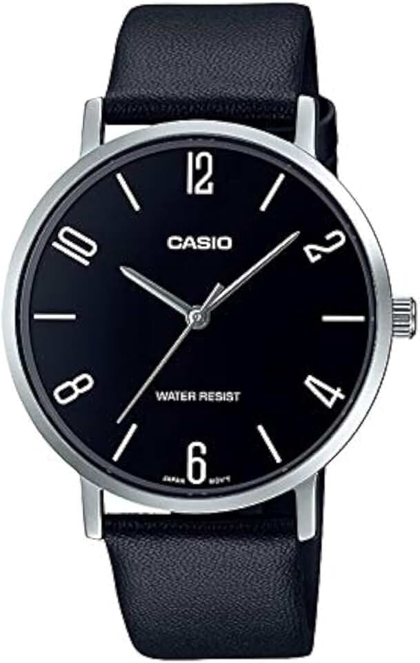 Casio MTP-VT01L-1B2 Men&#x27;s Minimalistic Black Dial Black Leather Band Analog Watch