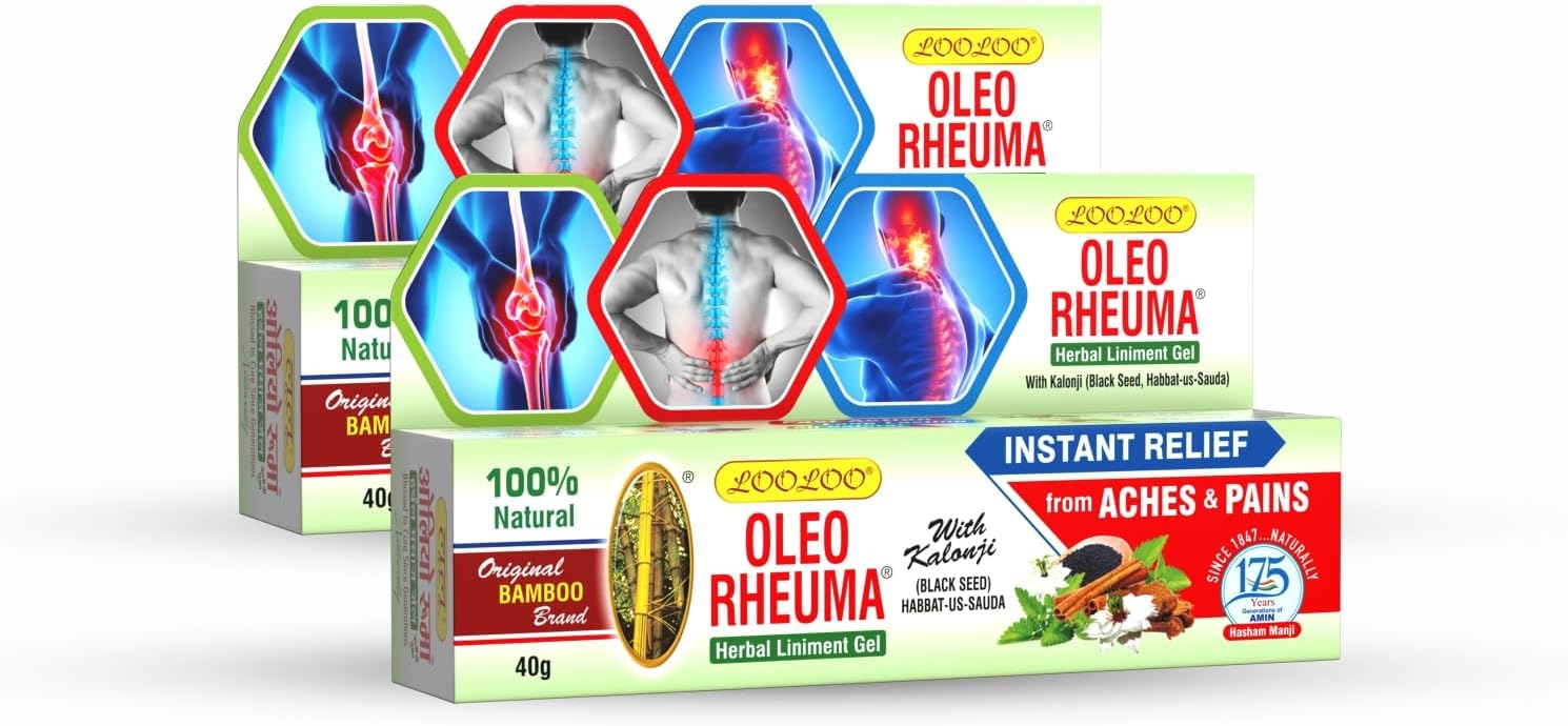 Looloo Oleo Rheuma Herbal Liniment Gel - Pack 2 (40gm Each) | Non Sticky - Non Greasy Formula | Massage Gel | Pain Relief | Enriched With Kalonji, clove Cinnamon, Mint