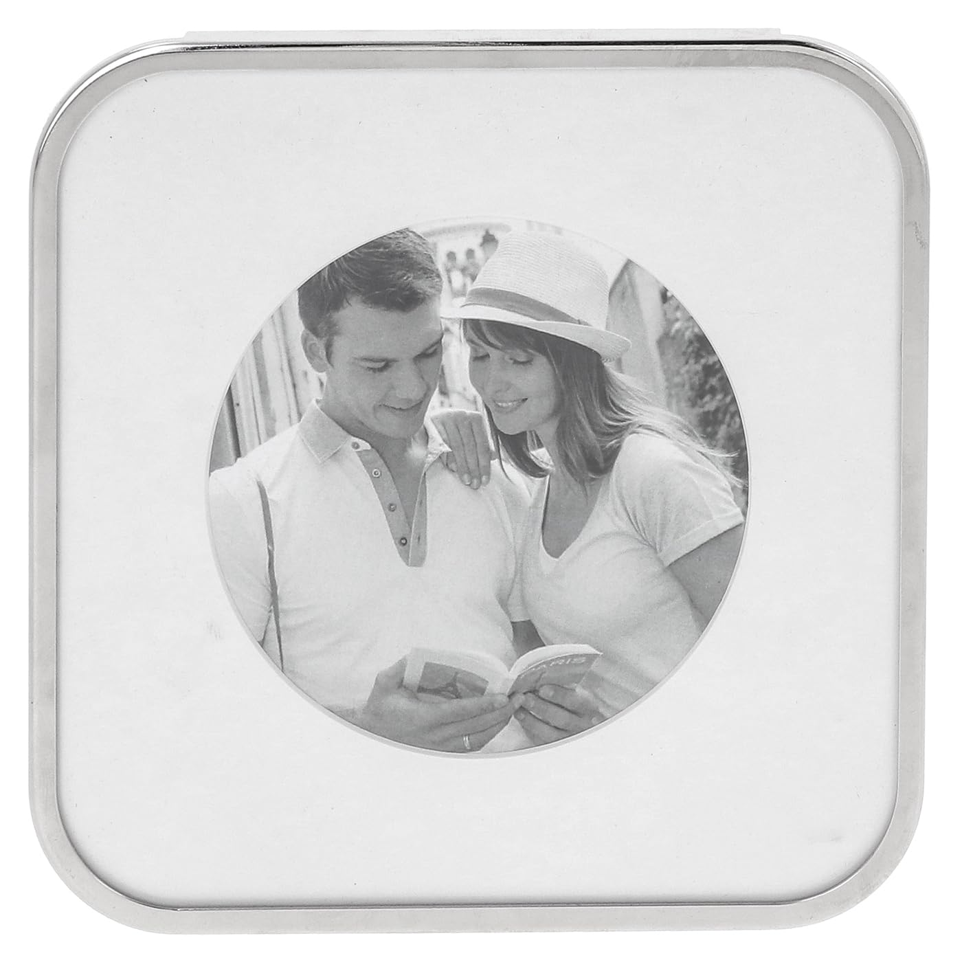 Shudehill Giftware Curve 4X4 Silver Curve White Border Minimal Thin Stylish Photo Frame - 4X4, 4X6, 5X7 Sizes (Curve 4X4)