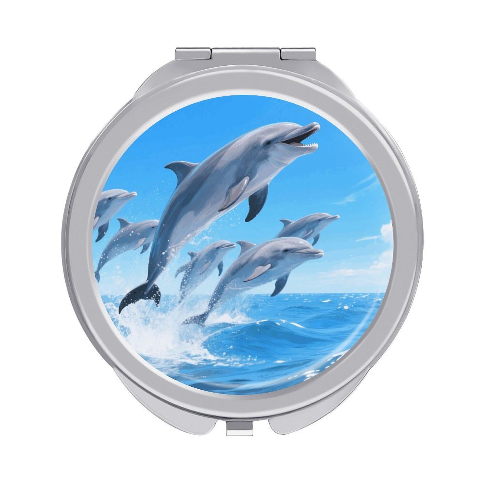 VstaDank Dolphins Makeup Mirror Beautiful Compact Makeup Mirror Silver Mirrors Surface Folding Makeups Lightweight Travel Makeups Mirrors for Suitable Handbag and Purses