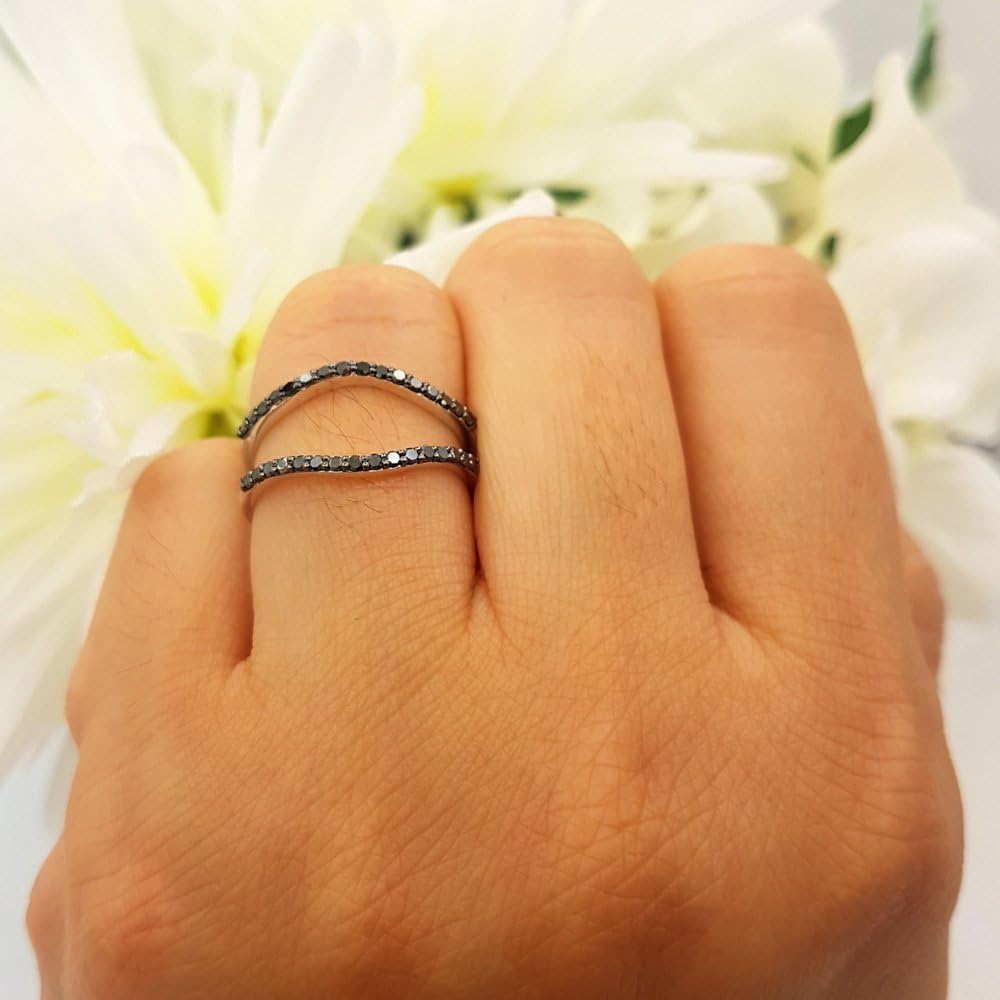 Classic Round Cut Lab-Created Black Diamond Enhancer Women's Wedding Engagement Guard Ring Enhancers Ring 14K White Gold Over Sterling Silver