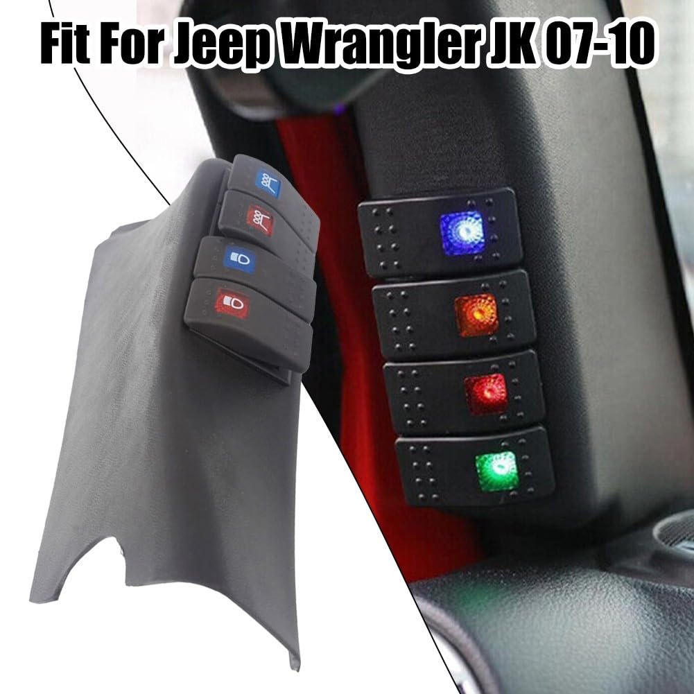 Conjunto de cápsula de interruptor para Jeep para Wrangler JK 07 a 10 Zona del pilar A izquierdo con agujeros precortados para 4 interruptores estilo basculante