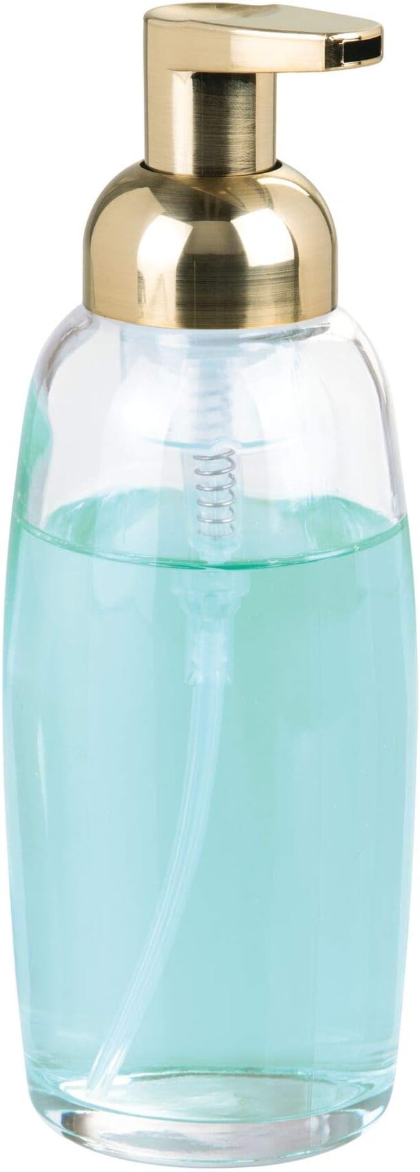 InterDesign Ariana Glass Foaming Soap Pump Dispenser for Kitchen Countertop, Bathroom Vanity - Clear/Gold/Brass