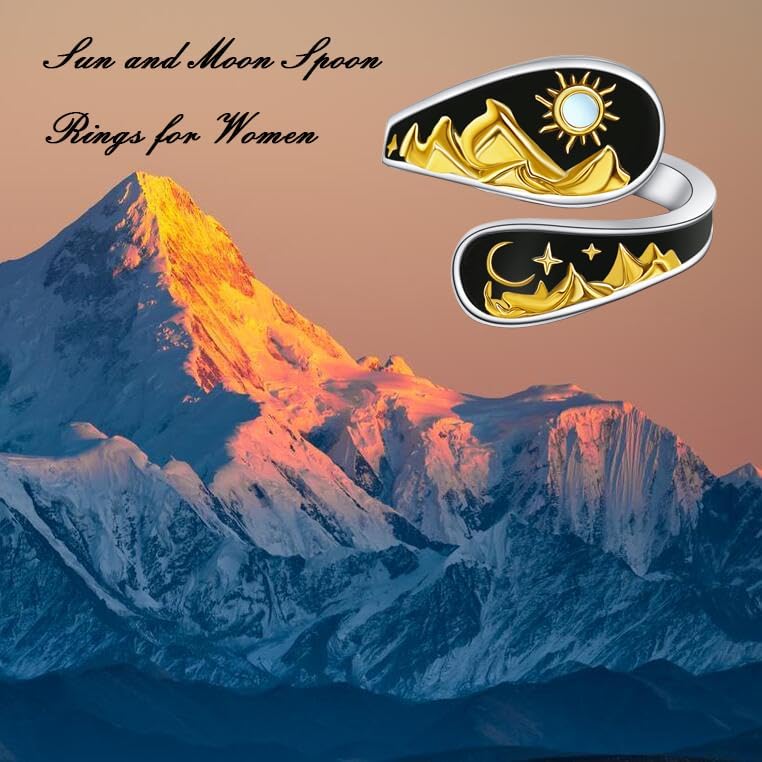 Sun and Moon Spoon Rings for Women S925 Sterling Silver Adjustable Jewelry Wrap Open Thumb Rings for Women Her - Image 4