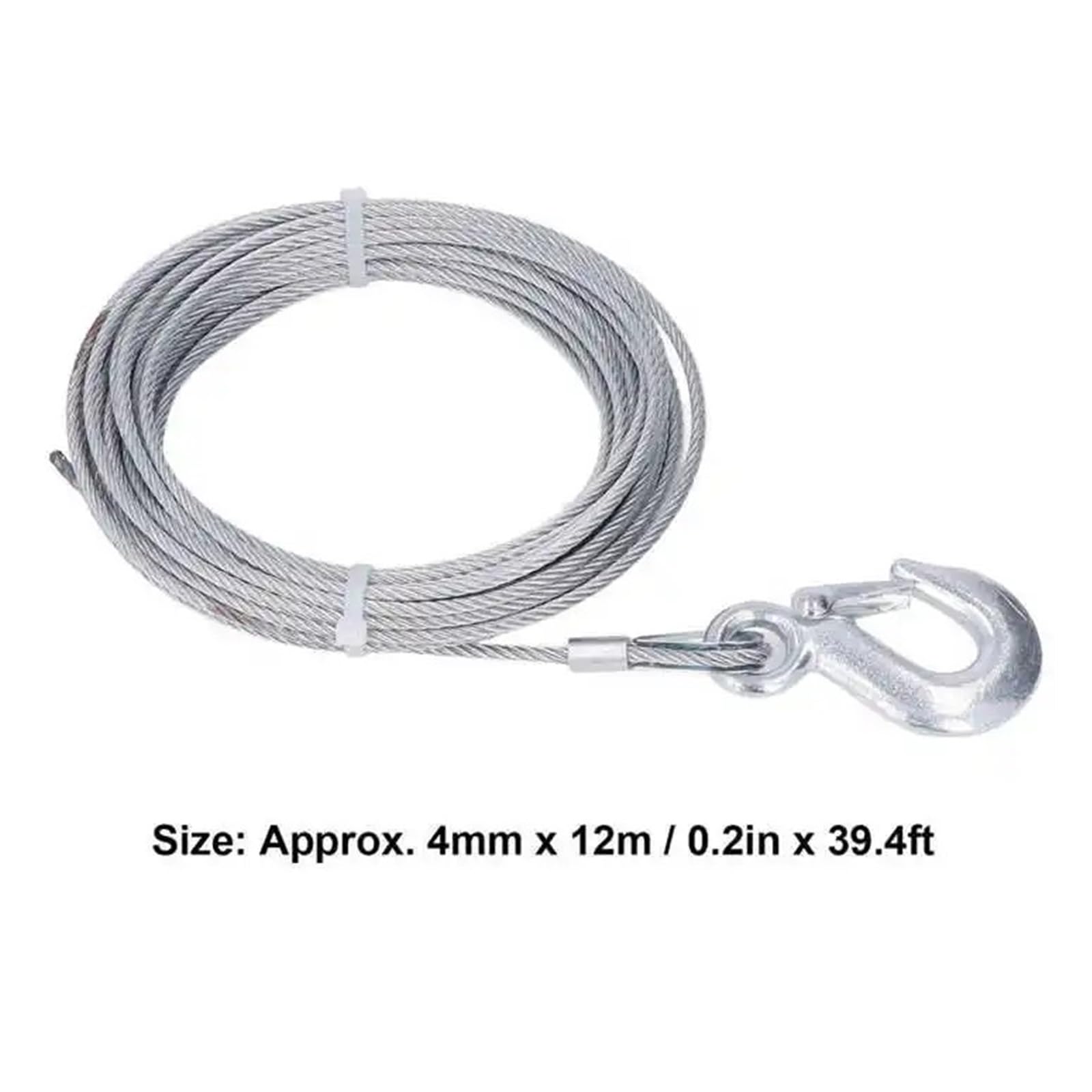 Corda di Traino Fune for Argano 4mmx12m Cavo 2000LBS Resistenza Acciaio Inossidabile Zincato Corda Zincata for Sostituzione Argano Facile E Sicuro