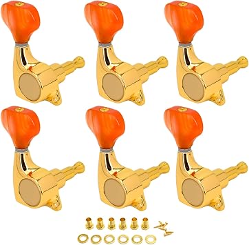 FretJoyB 211 Guitar Tuning Keys 6 in Line6 Right Standard Guitar Tuners Acoustic or Electric Guitar Tuning Keys Replacment For ST/TL/LP/SG- GoldOrange6R