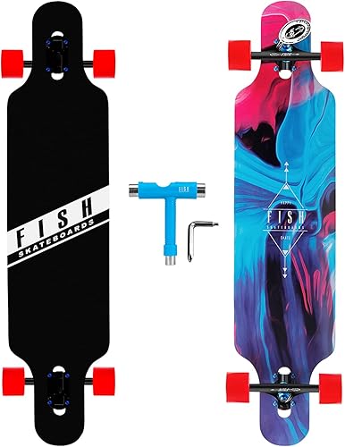 FISH SKATEBOARDS Longboard Skateboard de Descenso de 41 Pulgadas Through Deck 8 Capas Arce Canadiense, Cruiser Completo, Estilo Libre