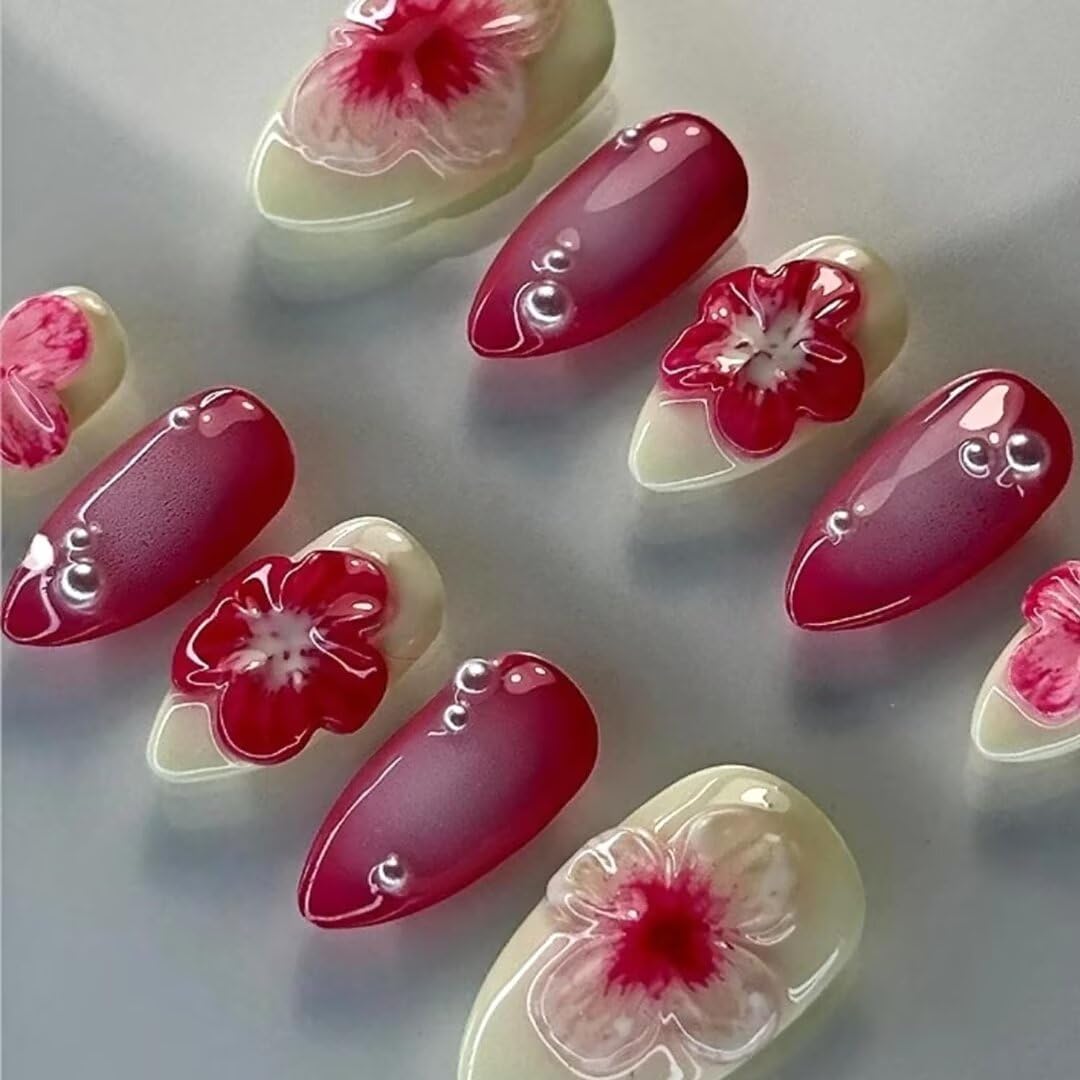 10PCS Handmade Nails Press On Nails Almond Art False Nails Women's Nails Kit,Medium