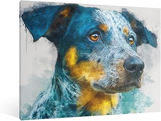 Canvas Wall Art Framed Blue heeler puppy a detailed watercolor painting for Living Room Office Bedroom