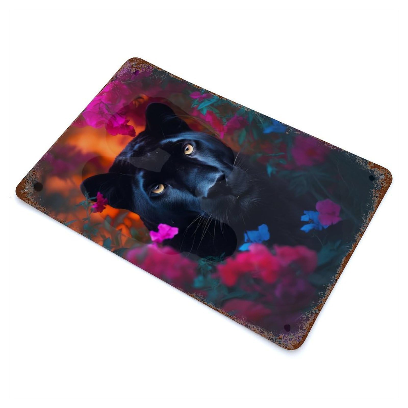 Retro Metal Sign Black Panther Flower Dream 11.8"x7.9", Retro Wall Decor for Living Room, Hallway And Home Decor