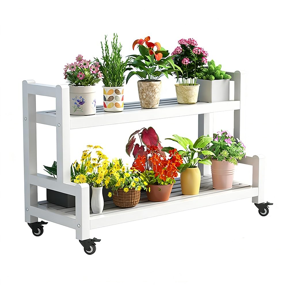 Support plantes métal à roulettes : étagère escalier mobile pour pots de fleurs