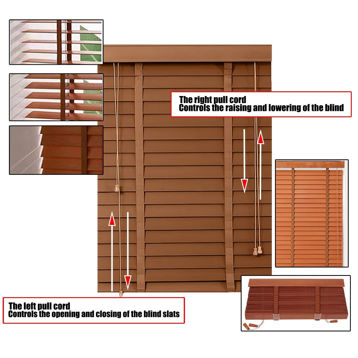 Tende Veneziana in Legno massello Veneziana Oscurante 45/60/80/100/125/140/160cm Tende Veneziane Legno per Interno ed Esterno, Tende Orizzontali da Lamelle 5cm per Ufficio e Casa Adatte(Burgundy)