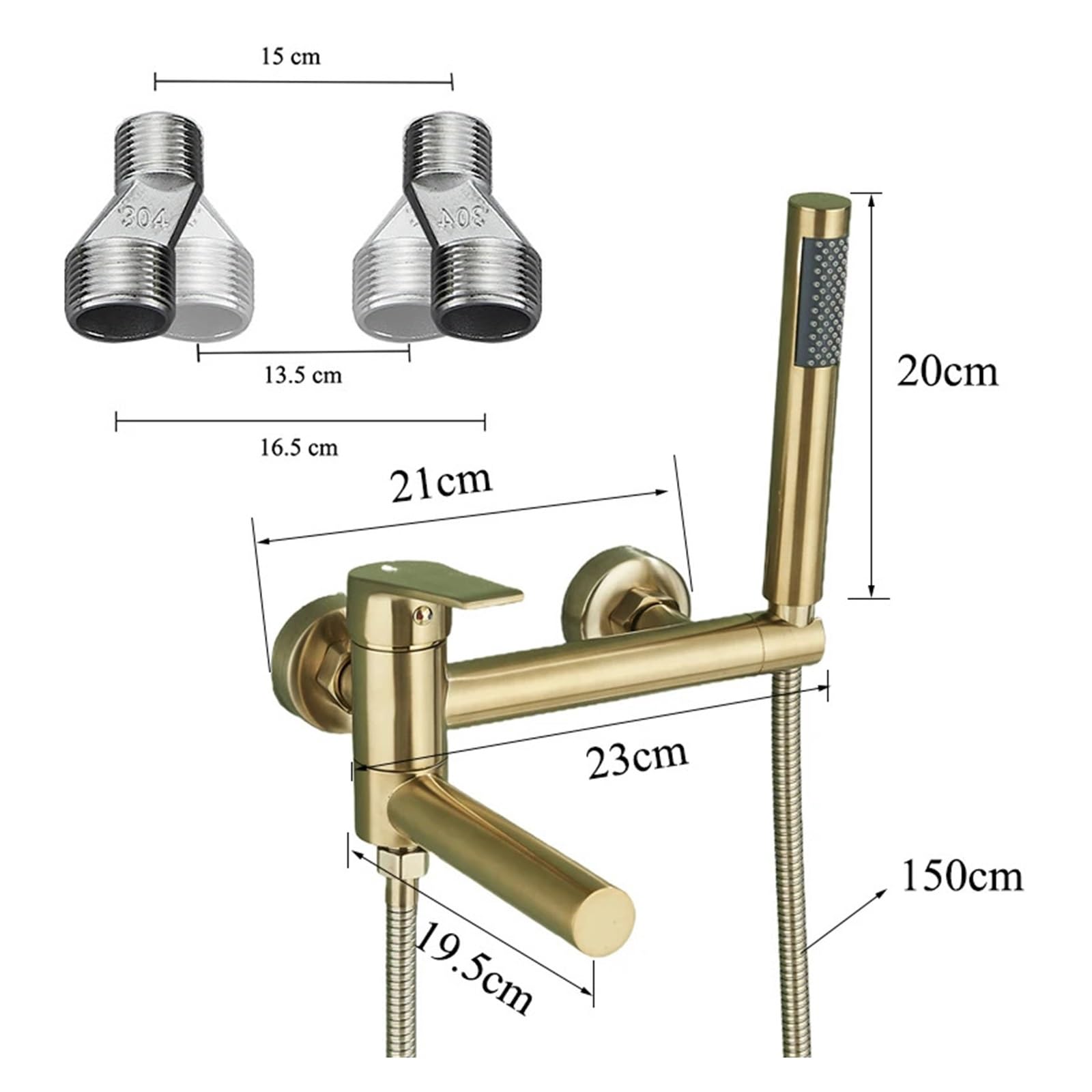 Grifo de bañera de latón Macizo, Grifo Mezclador de Pared, Grifo Monomando con caño Mezclador en Cascada, Juego de Ducha Completo (Dorado)