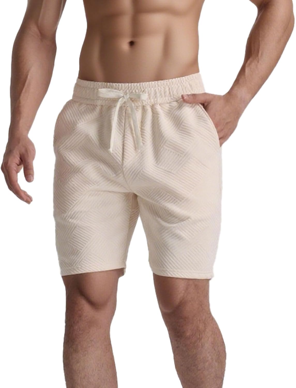 Men's Sweat Shorts Casual Sweatpant Shorts with Pockets Texture Elastic Waist Drawstring