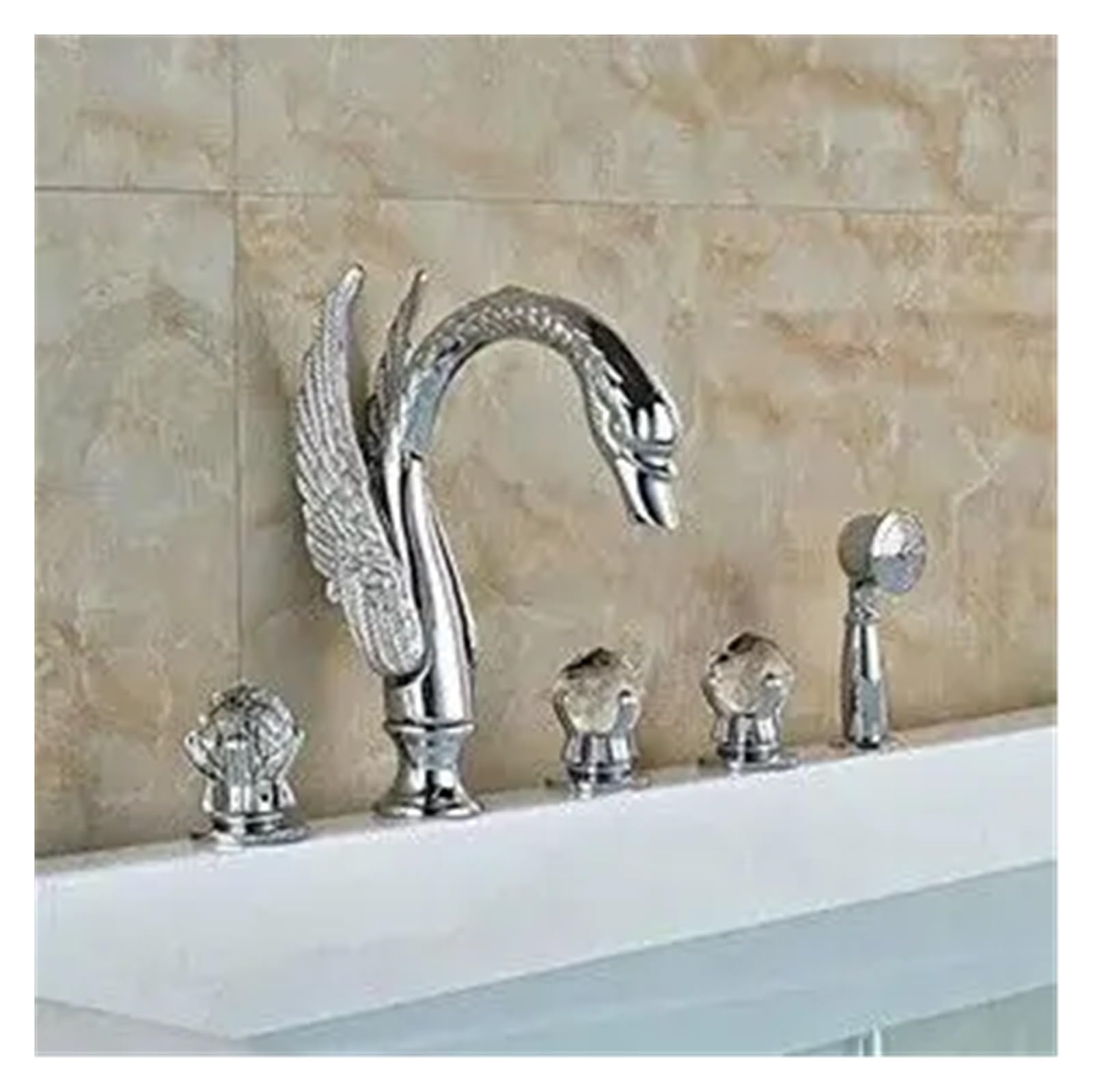 Robinet cygne doré et verre à 3 trous pour vasque de prestige