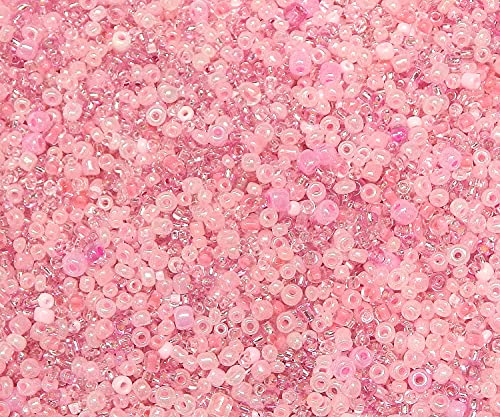 Perlin Pack of 3000 Glass Seed Beads 2 mm 3 mm 4 mm Round Pony Beads Mixed Sizes Colour Mix (Pink), 2mm 3mm 4mm