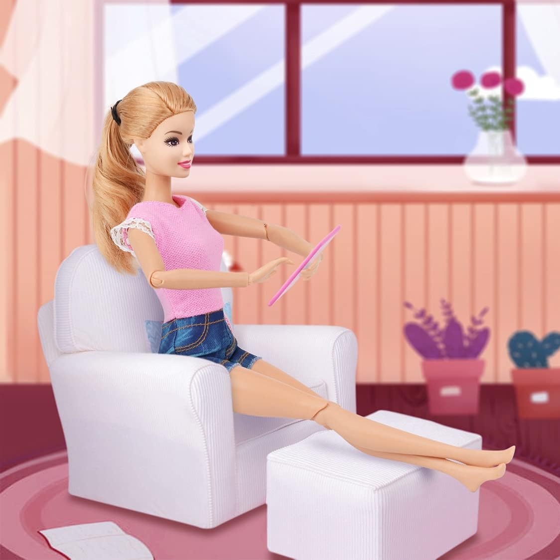 ZITA ELEMENT 3 Pack Dollhouse Mini Laptop Computer Tablet and Phone Simulation Accessories for Doll 1/6 1/12 Miniatures Play Set (Pink