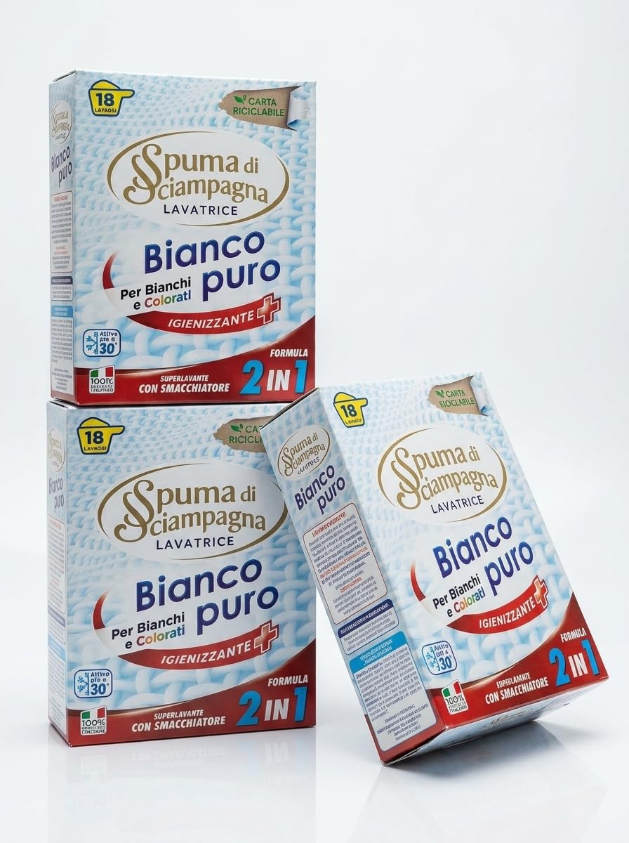 Detersivo in Polvere per Lavatrice, Bianchi e Colorati, Igienizzante e Smacchiatore, Attivo a 30°, Set da 2, 3 o 6 Scatole da 1 kg (Set da 3 Scatole)