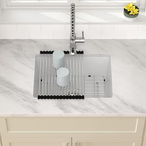 Miniatura 2 de Dcolora Fregadero de barra húmeda de montaje inferior de 22 pulgadas fregadero de cocina moderno de granito blanco compuesto de preparación profunda