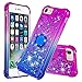 Produktbild WJMWF Kompatibel mit iPhone 6/7/8/SE 2020 Hülle mit Ring Treibsand Glitzer Color Gradient Series Weich TPU Silikon Bumper Stoßfest Etui Oben Lila und unten Blau