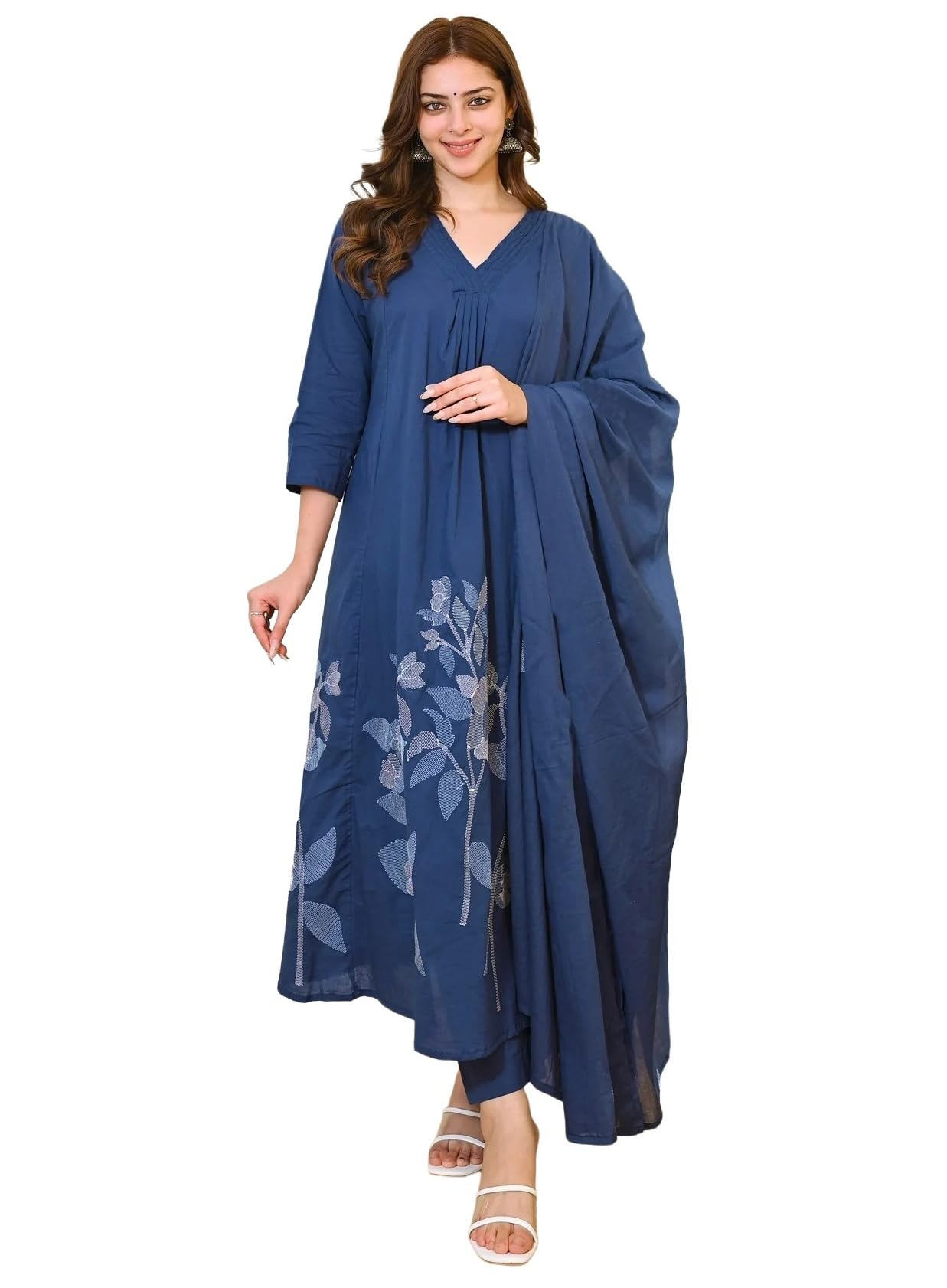 Nermosa Women Solid A-Line Kurta Pant Set with Dupatta