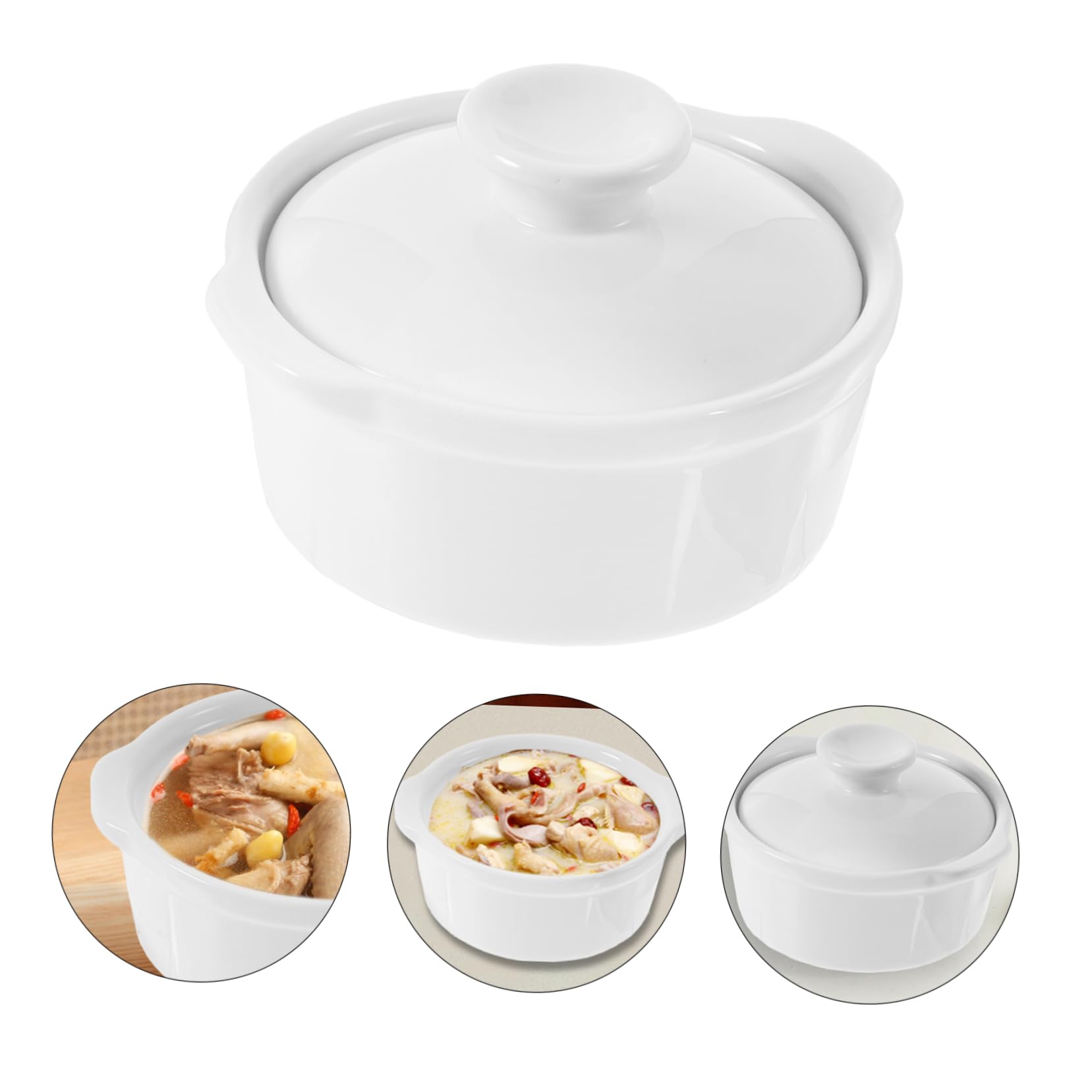 Ciotola per Zuppa in Ceramica con Coperchio e Manici Doppio, Contenitore per Alimenti Resistente con Bordi Lisci, per Ristoranti, Feste e Uso Domestico
