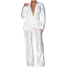 NSICBMNO 2 Piece Outfits Women Sequin Trouser Suit Casual Blazers Sparkly Jackets With Pockets Smart Work Trousers Wide Leg Pants Lounge Set Wedding Outfit Party Wear Co Ord Sets Plus Size