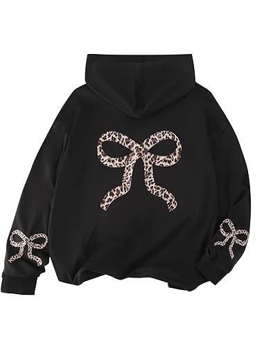 EXARUS Girls Bow Graphic Hoodies Oversized/Cropped Hoodie Teen Pullover Long
