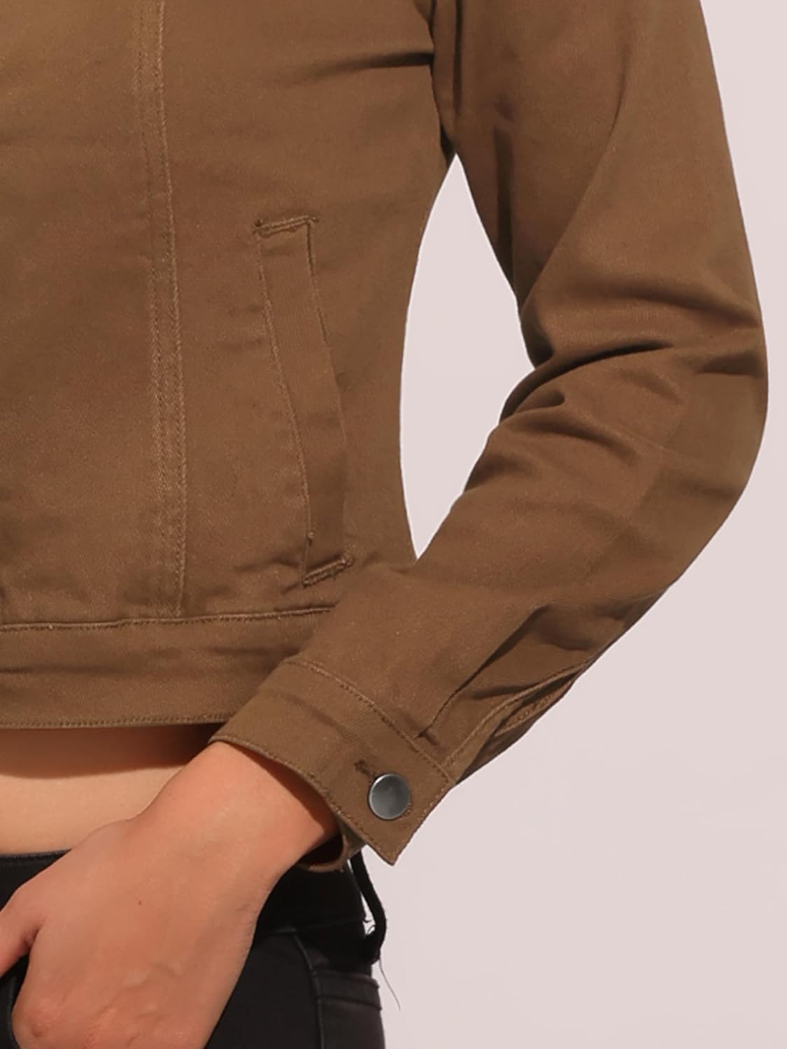 Allegra K Women's Denim Jacket Collarless Round Neck Button Down Long Sleeve Jean Jackets - Image 5