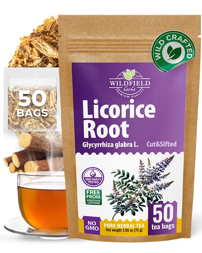 Image of 50 Bags Licorice Root Tea Liqorish Root Tea Herb (Glycyrrhiza Glabra) - 50 Count 1.5g Bags Licorice Roots Raiz De Regaliz