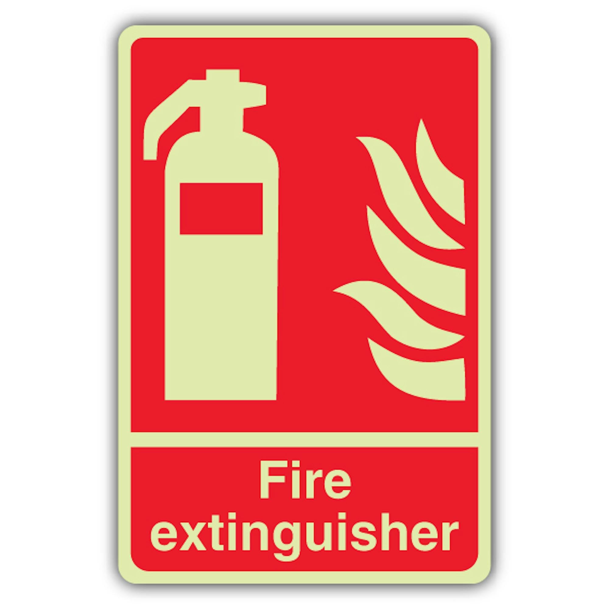 V Safety Glow In The Dark Fire Extinguisher With Flame Sign - 200 x 300 mm - Made From Triple Glow Rigid Plastic - Fire Safety Signage - Made in Britain