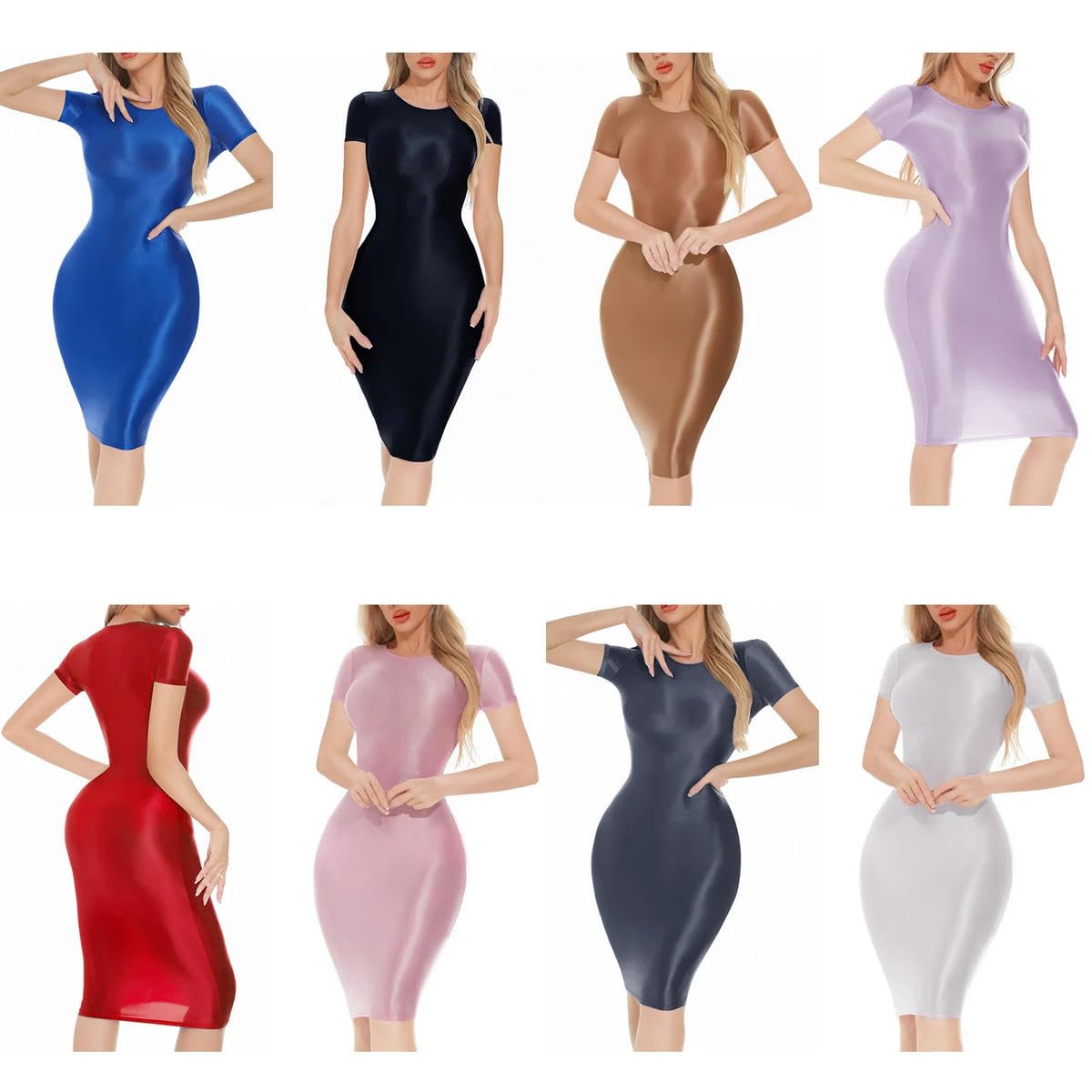 Vestido corto de manga corta para mujer, largo hasta la rodilla, ajustado, vestido de trabajo, oficina, fiesta, vacaciones, bar, club
