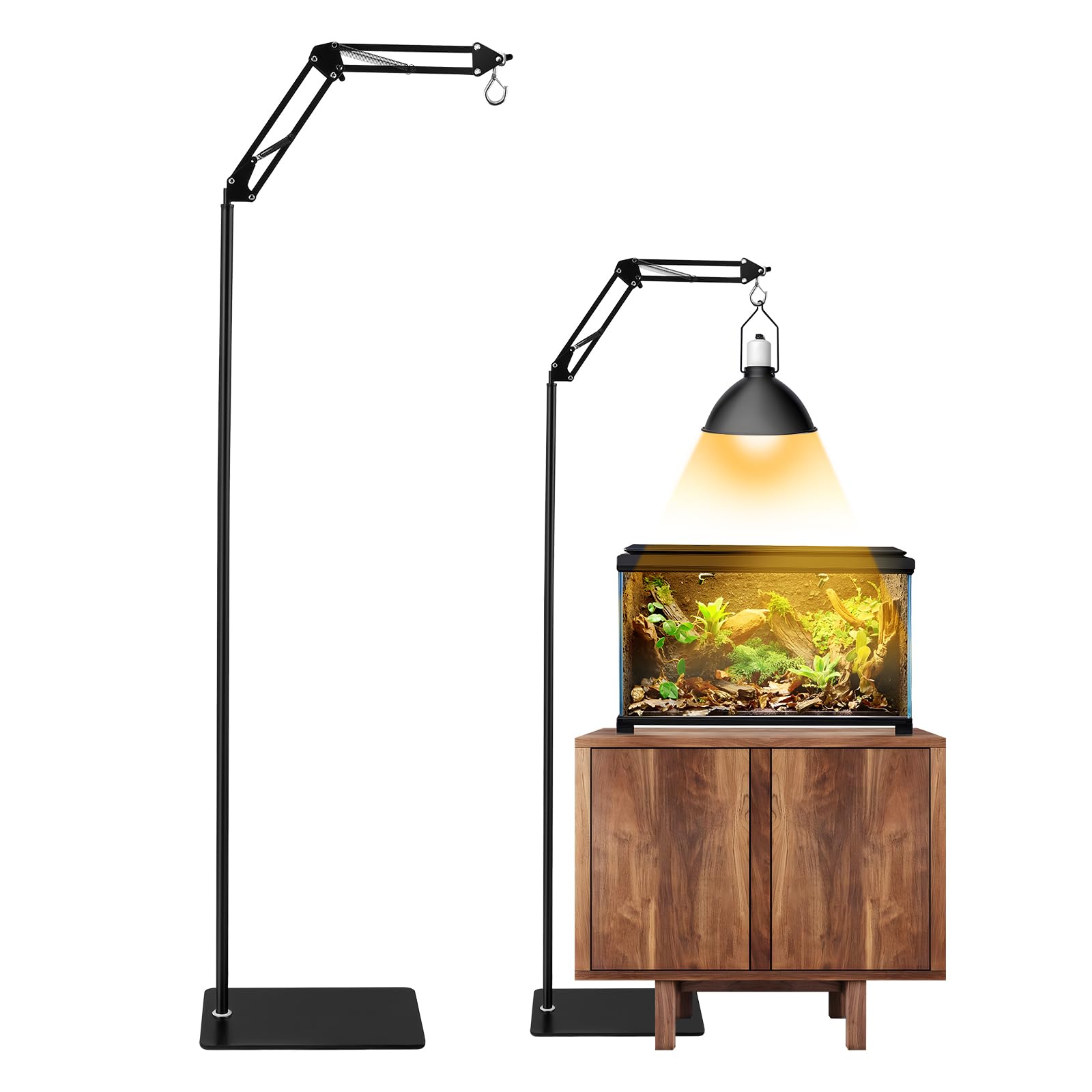 Luqixcey Reptilien Lampenständer Verstellbar 40-180cm, 360° Drehung Reptilien Lampenhalter mit Sockel für Terrarien & Vivarien, Ohne Lampen