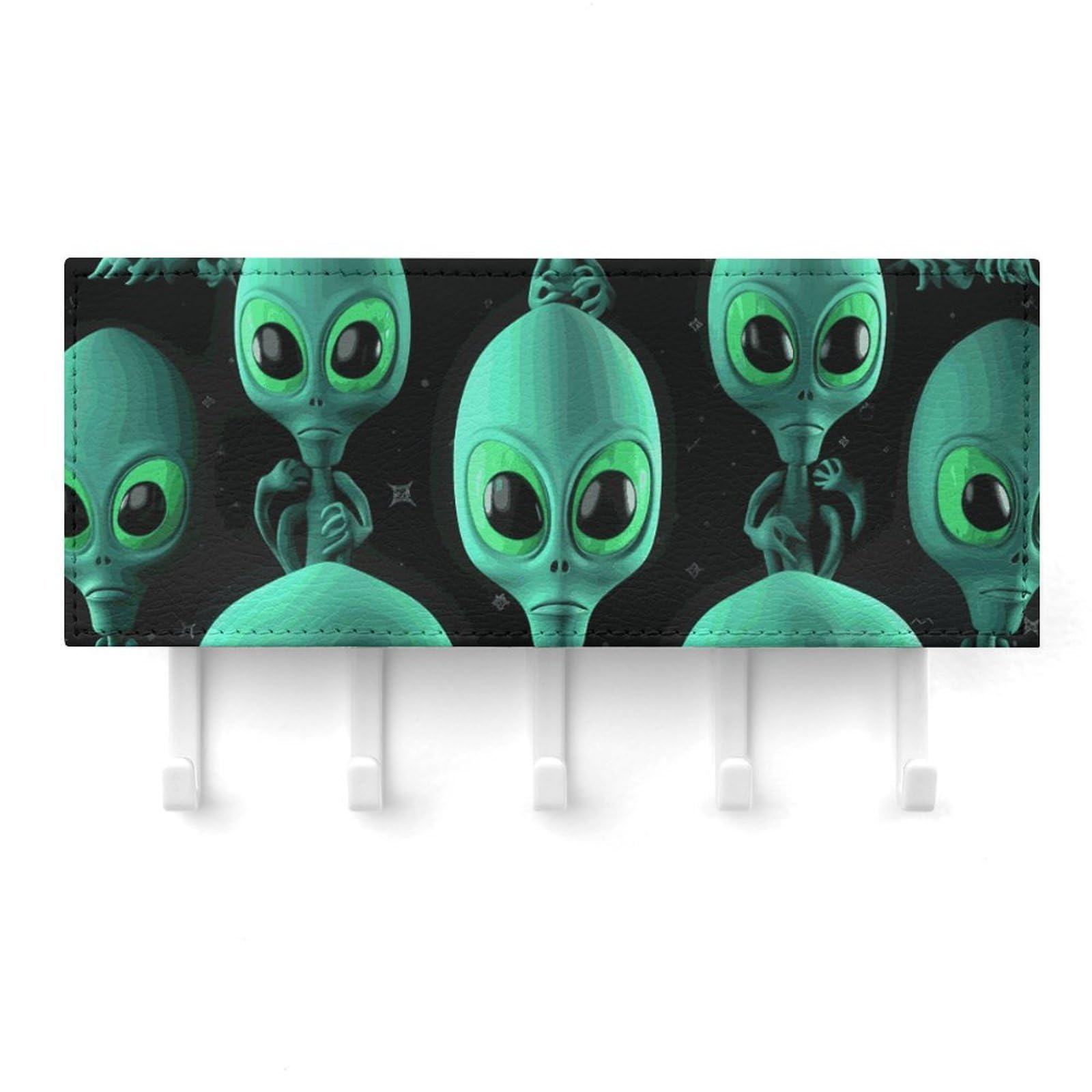 Fekiloot White Aliens Key Holder For Wall Adhesive, No Drilling, Key Hooks With 5 Hooks Wall Mounted, Self Adhesive Keys Rack For Entryway, Hallway, Living Room, Kitchen, Office